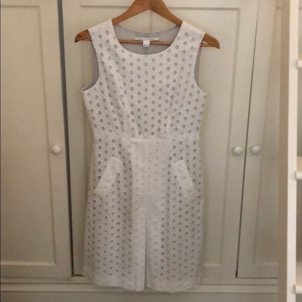 DVF Classic White eyelet summer dress with pockets